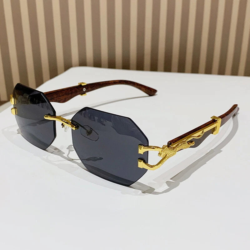 Gold Rimless Square Sunglasses