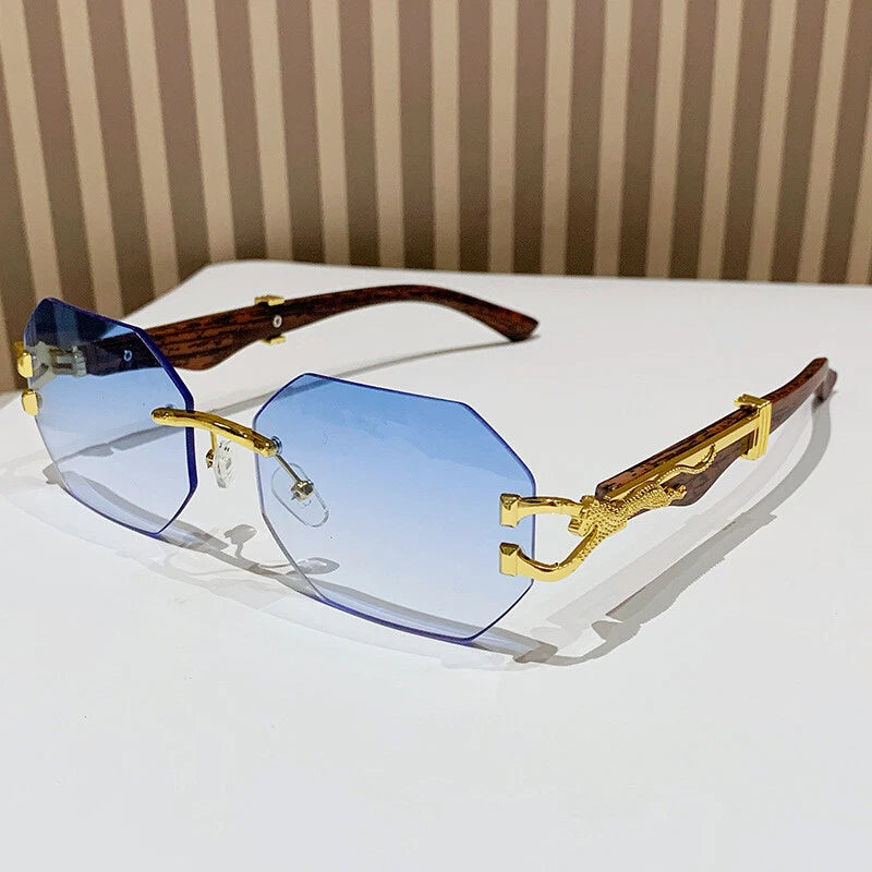 Gold Rimless Square Sunglasses