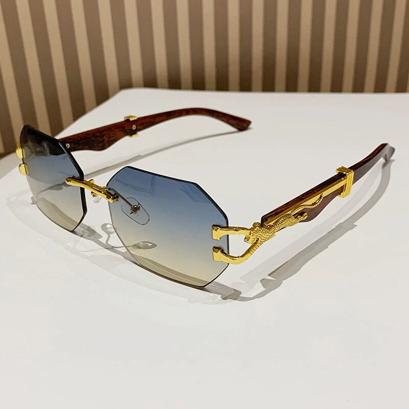 Gold Rimless Square Sunglasses
