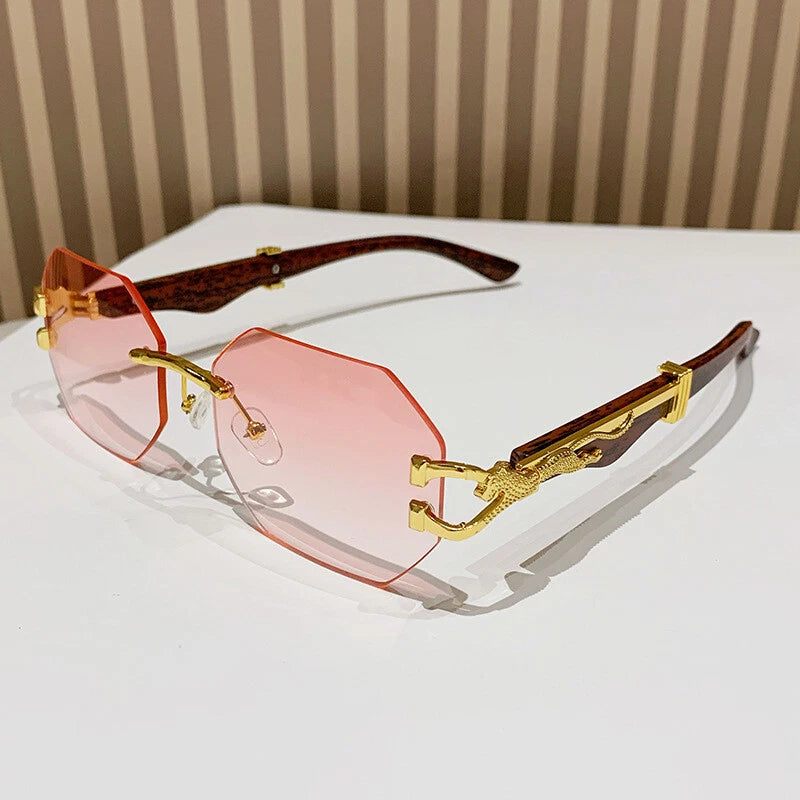 Gold Rimless Square Sunglasses